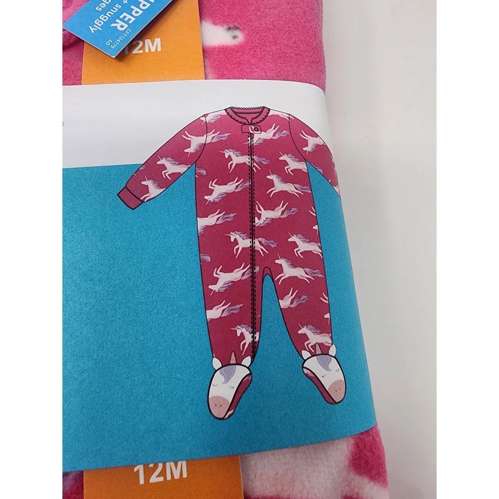 Carter's Girls Unicorn Fleece Footie Pajamas Pink Polyester Casual Size 12M